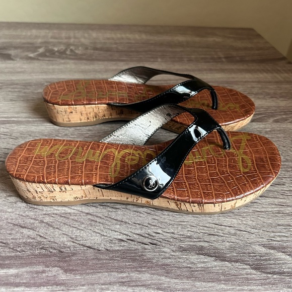 Sam Edelman Black Patent Thong Cork Sandals, Size 6.5 - Picture 3 of 8